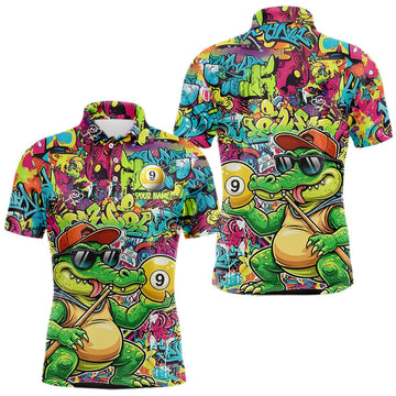 Maxcorners Graffiti Funny Crocodile Pool 8 Ball Men Billiard Team Shirt Custom Billiard Balls Attire