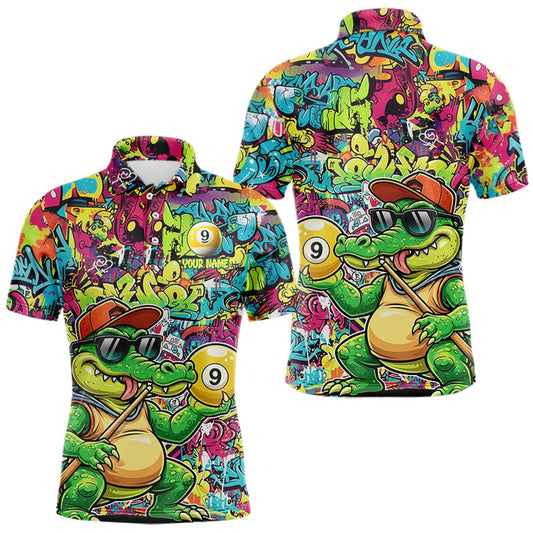 Maxcorners Graffiti Funny Crocodile Pool 8 Ball Men Billiard Team Shirt Custom Billiard Balls Attire