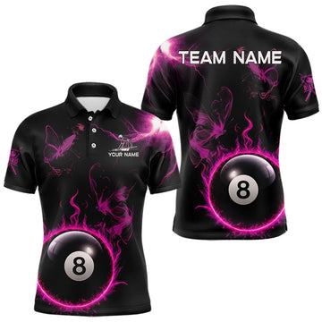 Maxcorners Pink Smokes Butterfly Pool 8 Ball Men's Billiard Team Shirt Custom Billiard Polo & 1/4-Zip Attire