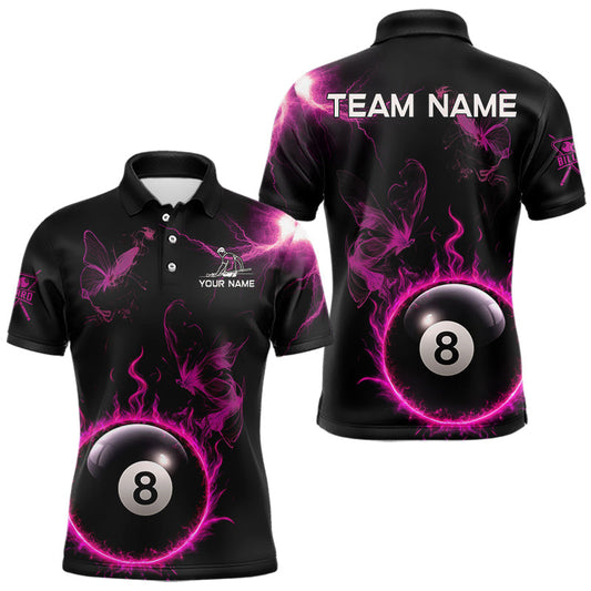 Maxcorners Pink Smokes Butterfly Pool 8 Ball Men's Billiard Team Shirt Custom Billiard Polo & 1/4-Zip Attire