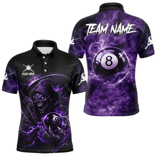 Maxcorners Thunder Purple Smokes Grim Reaper Ball 8 Billiards Pool Shirt For Men Personalized Billiard Team Names