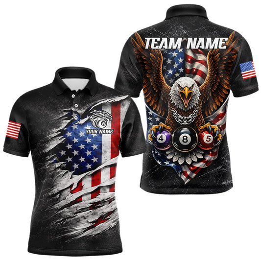 Maxcorners Eagle Grey Grunge American Flag Ball 8 Billiards Pool Shirt For Men Personalized Billiard Team Names LM2602