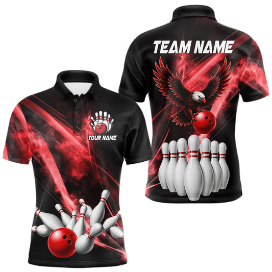 Maxcorners Red Smoking Bowling Polo & 1/4-Zip Shirt For Men Custom Funny Eagle Team Bowling Jersey LM1705