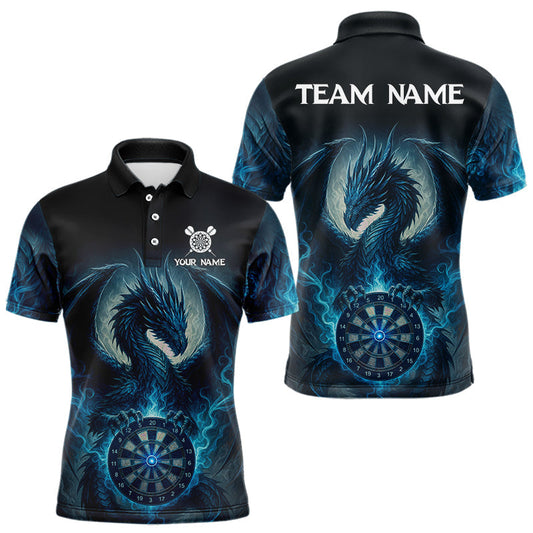 Maxcorners Personalized Men's Dart Shirt Custom Lightning Dragon Polo 1/4-Zip Darts Jersey | Blue LM1903