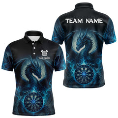 Maxcorners Personalized Men's Dart Shirt Custom Lightning Dragon Polo 1/4-Zip Darts Jersey | Blue TU1208
