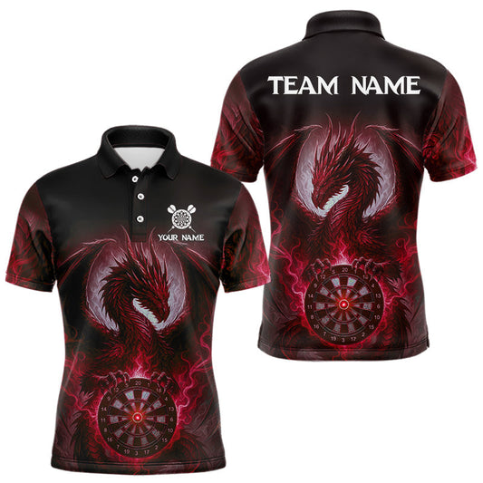 Maxcorners Personalized Men's Dart Shirt Custom Lightning Dragon Polo 1/4-Zip Darts Jersey | Red LM1903