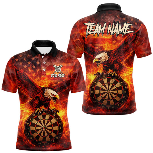 Maxcorners US Flag Eagle Flame Dartboard Darts Polo Shirts For Men Custom Patriotic Dart Team Jerseys LM1501