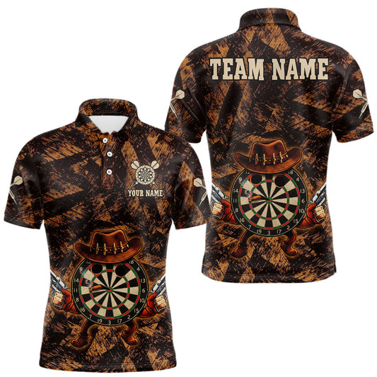 Maxcorners Funny Dartboard Cowhand Men Darts Polo Shirt Personalized Brown Grunge Dart Team Jerseys LM1501