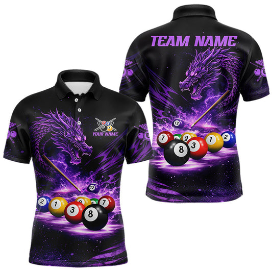 Maxcorners Purple Funny Dragon Thunder Ball Pool Billiard Team Shirt For Men Custom Billiards Ball Attire LM2602