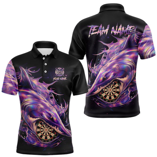 Maxcorners Personalized Pink Holographic Shark Men Darts Polo League Shirts Funny Grunge Dart Jerseys LM2602