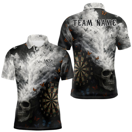 Maxcorners Custom White Smokes Skull Dartboard Men Dart Polo Shirt Butterfly Dart Jerseys LM2602