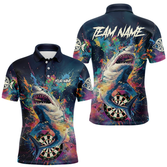 Maxcorners Personalized Multi-Color Splatter Funny Shark Men Darts Polo League Shirts Dart Jerseys LM1812