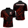 Maxcorners Men’s Custom Darts Shirt With Maroon Dragons And Black Geometric Pattern