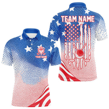 Maxcorners Red, Blue And White American Flag Golf Polo Shirts For Men Custom Patriot Golf Team Tournament LM1705