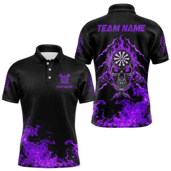 Maxcorners Custom Purple Flames Skull Dart Arrow Dart Men Polo Jerseys Flame Dart Team Shirt MT1810