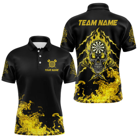 Maxcorners Custom Yellow Flames Skull Dart Arrow Dart Men Polo Jerseys Flame Dart Team Shirt MT1810