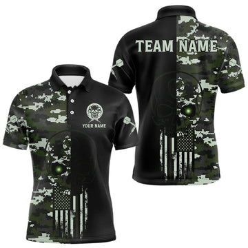 Maxcorners Black Green Military US Flag Digital Camo Skull Custom Men Darts Polo Shirt Dart Gifts