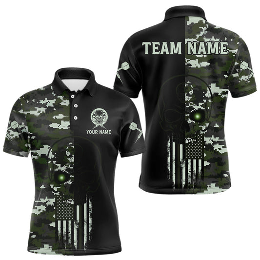 Maxcorners Black Green Military US Flag Digital Camo Skull Custom Men Darts Polo Shirt Dart Gifts