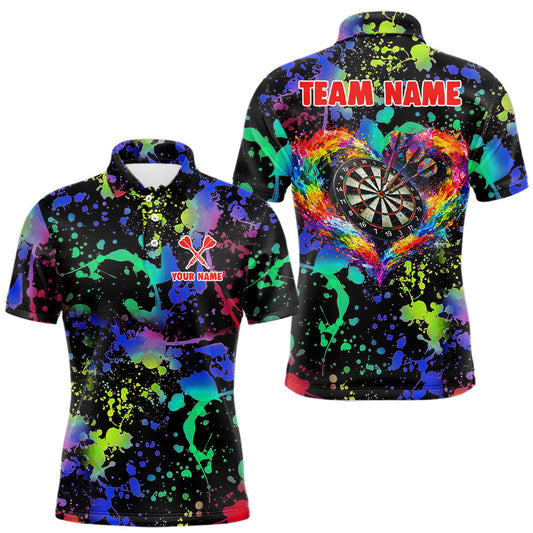 Maxcorners Heart Colorful Splatter Dartboard Men Darts Polo Shirt Custom Valentine Dart Couple Jerseys LM2201