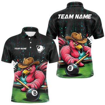 Maxcorners Funny Flamingo Play 8 Ball Pool Billiard Shirt For Men Custom Teal Splatter Billiard Pool Team Shirt LM1705