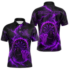 Maxcorners Custom Purple Flames Grim Reaper Lightning Dart Men Polo Jerseys Outfits Dart Gifts LM2110