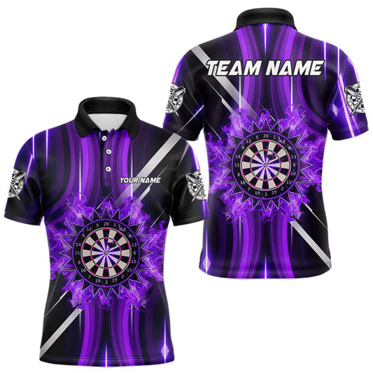 Maxcorners Custom Purple Flames Dartboard Flower Men Darts Polo Shirt Dart Team Jersey Gifts