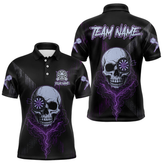 Maxcorners Black & Purple Smoke Skull Dartboard Men Darts Polo Shirt Grunge Dart Gifts