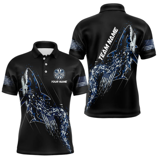 Maxcorners Custom Black And Blue US Flag Digital Camo Shark Darts Polo Shirt For Men Dart Gifts