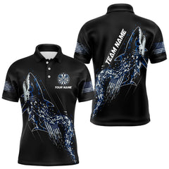 Maxcorners Custom Black And Blue US Flag Digital Camo Shark Darts Polo Shirt For Men Dart Gifts TU1911