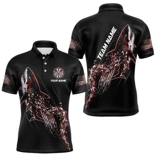 Maxcorners Custom Black And Red US Flag Digital Camo Shark Darts Polo Shirt For Men Dart Gifts