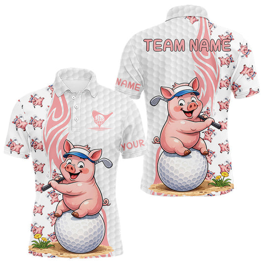 Maxcorners Funny Pig Polo Shirt Mens Golf Polo Shirts Custom Golfing Pig White Golf Pattern Golf Shirts
