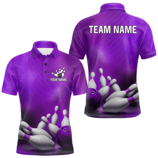 Maxcorners Custom Purple Bowling Team Mens Polo Quarter-Zip Shirts, Custom Bowling Jersey With Name