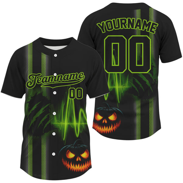 Maxcorners Custom Black And Green Halloween Lightning Baseball T-Shirt For Men Youth Baseball Shirts LM1809