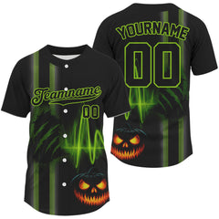 Maxcorners Custom Black And Green Halloween Lightning Baseball T-Shirt For Men Youth Baseball Shirts LM1809