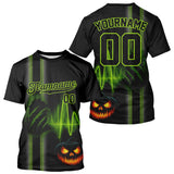 Maxcorners Custom Black And Green Halloween Lightning Baseball T-Shirt For Men Youth Baseball Shirts LM1809