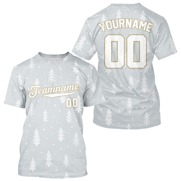 Maxcorners Custom Grey Snowflake Baseball Christmas T-Shirt For Men Outfits Xmas Baseball Shirts LM1809
