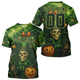 Maxcorners Custom Green Skull Patrick's Day Baseball T-Shirt For Men Xmas Tree Baseball Shirts LM1809
