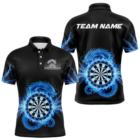 Maxcorners Custom Dragon Lighting Blue Dartboard Dart Polo Jerseys For Men Dart Team Shirt LM2110