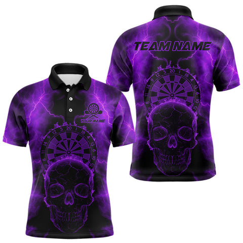 Maxcorners Custom Purple Skull Lightning Dartboard Dart Polo Jerseys For Men Outfits Dart Shirts LM2110