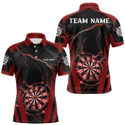 Maxcorners Custom Thunder Lightning Darts Polo & 1/4 Zip Shirt For Men Red Darts Thunder Team Jerseys