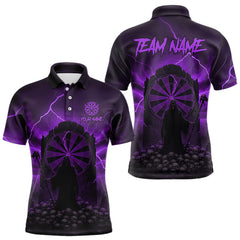 Maxcorners Custom Multi-Skull Lightning Purple Dartboard Dart Men Polo Jerseys Grim Reaper Dart Shirts LM2110