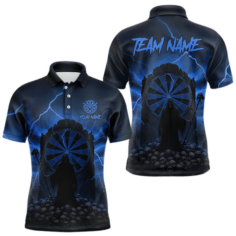 Maxcorners Custom Multi-Skull Lightning Blue Dartboard Dart Men Polo Jerseys Grim Reaper Dart Shirt LM2110