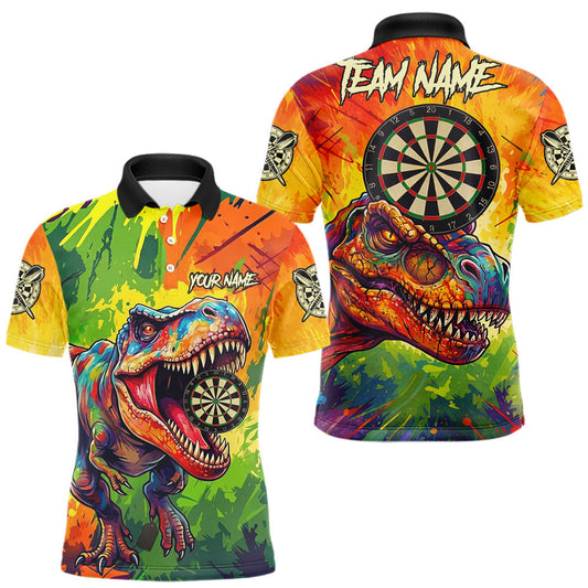 Maxcorners Colorful Dinosaur Funny Darts Shirt For Men Custom Splatter Paint Dart Outfits Jerseys LM2704