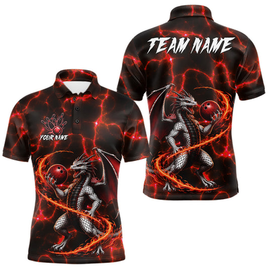 Maxcorners Thunder Lightning Dragon Bowling Shirt For Men Custom Fire Flame Bowling Team Outfits | Red LM2806