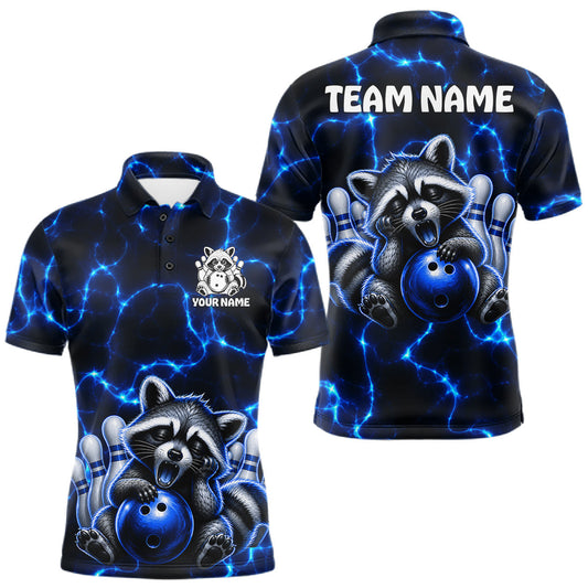 Maxcorners Funny Sleeping Raccoon Mens Bowling Shirt Custom Thunder Lightning Cute Bowling Team Outfits LM2806