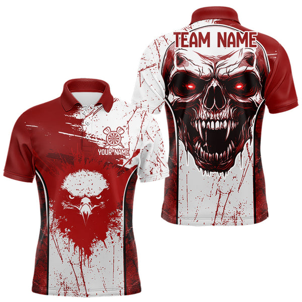 Maxcorners Personalized Eagle And Skull Grunge Red Dart Polo Shirts For Men, Dart Team Jerseys LM2007