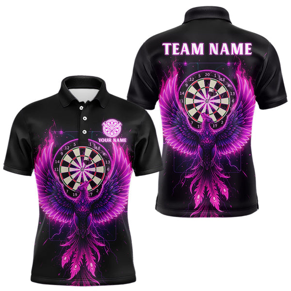 Maxcorners Custom Funny Flame Phoenix Pink Dartboard Dart Men Polo Jerseys Outfits Dart Shirts TU2310