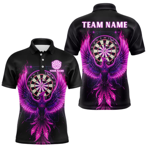Maxcorners Custom Funny Flame Phoenix Pink Dartboard Dart Men Polo Jerseys Outfits Dart Shirts TU2310
