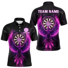 Maxcorners Custom Funny Flame Phoenix Pink Dartboard Dart Men Polo Jerseys Outfits Dart Shirts TU2310