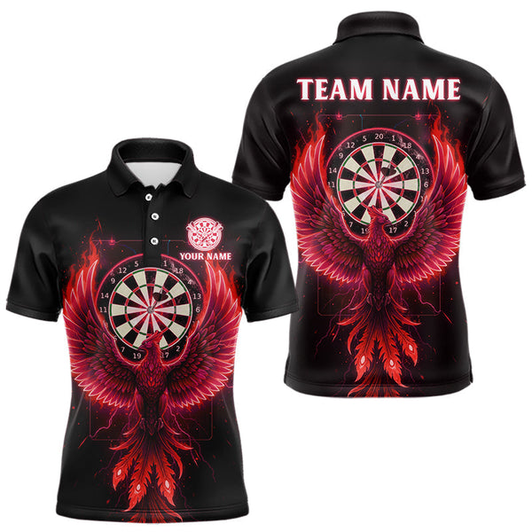 Maxcorners Custom Funny Flame Phoenix Red Dartboard Dart Men Polo Jerseys Outfits Dart Shirts TU2310